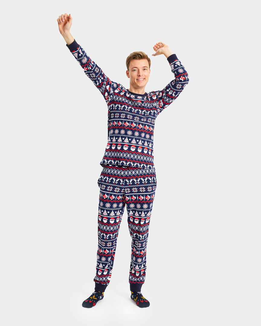 Ugly Christmas Pyjama for Men with Santa, Reindeers and Hearts