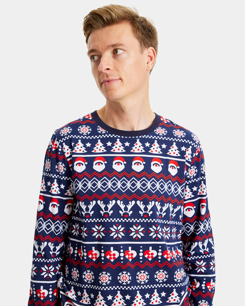 Ugly Christmas Pyjama Mens Santa Reindeers Hearts