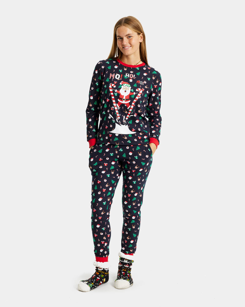 Ugly Christmas Pyjama with Skiing Santa Womens