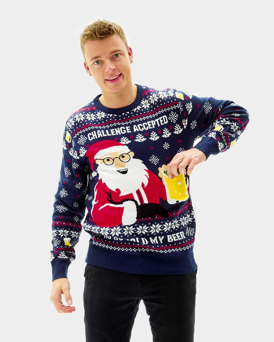 3D  Men's Ugly Christmas Sweater with Beer Pocket
