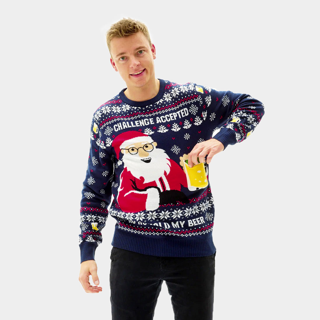 3D Men's Ugly Christmas Sweater with Beer Pocket