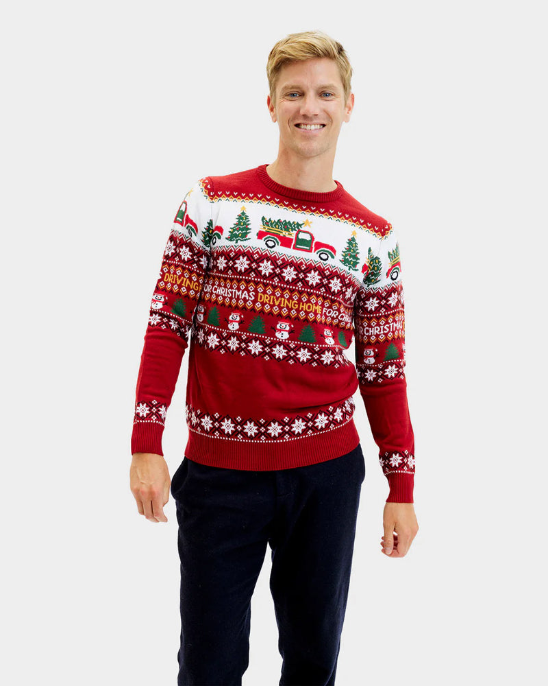 Ugly Christmas Sweater Driving Home Mens