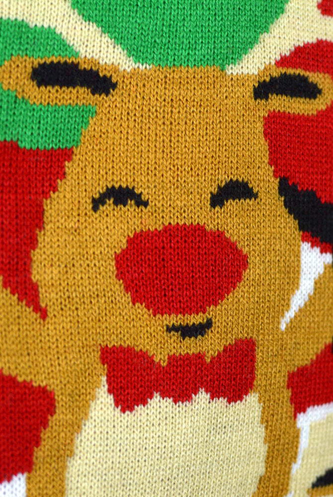 Ugly Christmas Sweater Red Santa and Reindeer Greeting