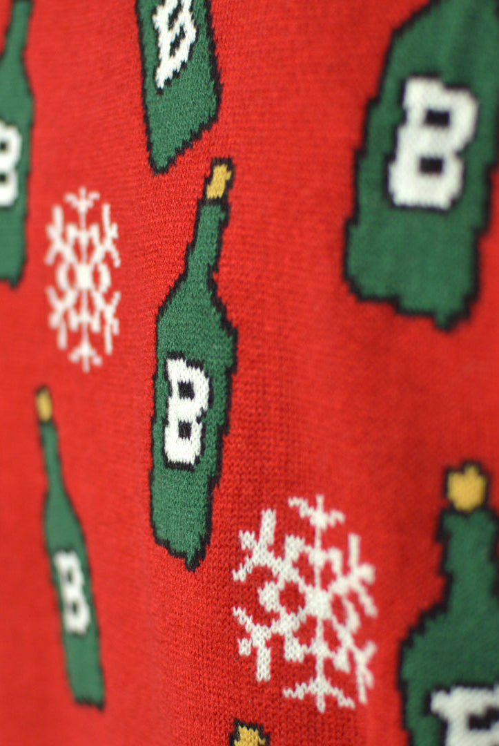 Women's Ugly Christmas Sweater with Reindeer back Beer Opener