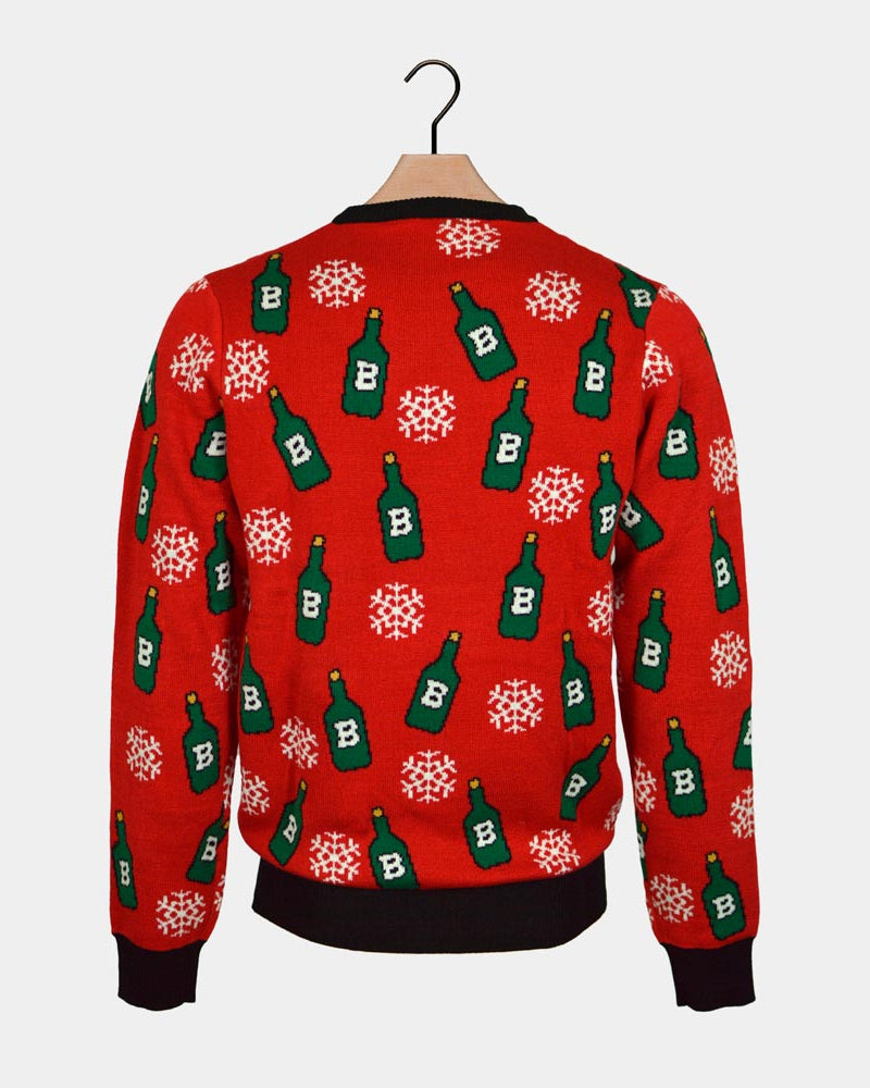 Women's Ugly Christmas Sweater with Reindeer + Beer Opener