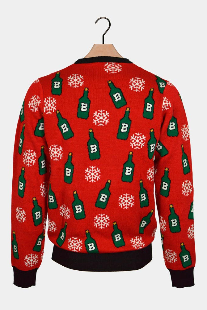 Women's Ugly Christmas Sweater with Reindeer + Beer Opener