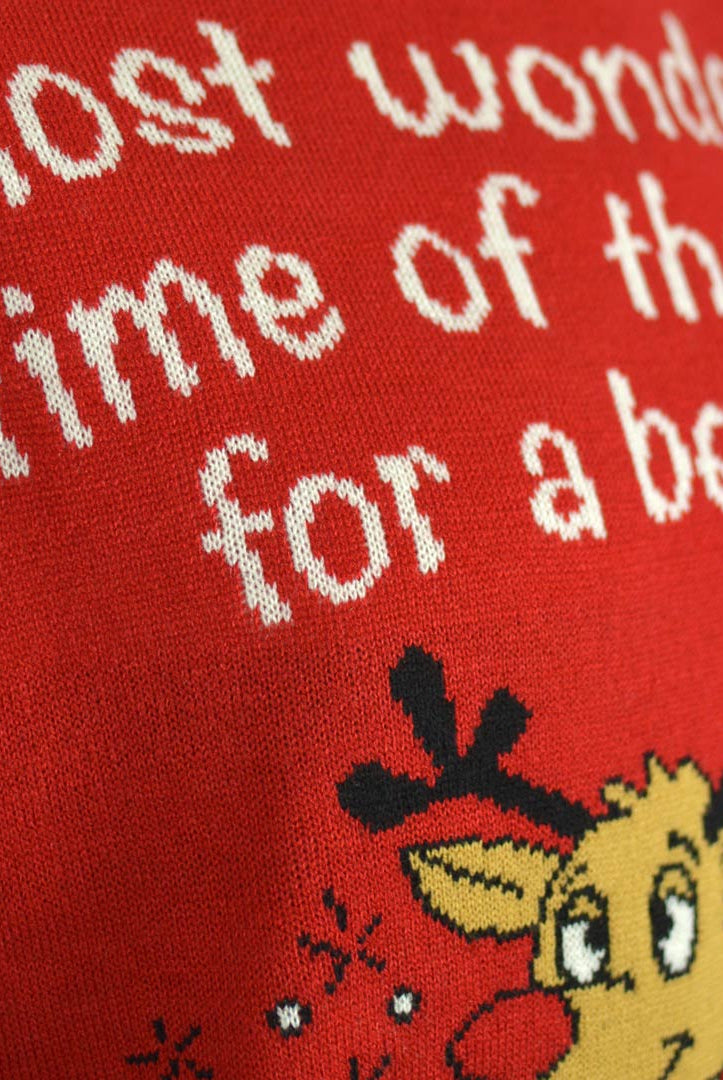 Women's Ugly Christmas Sweater with Reindeer + Beer Opener Detail