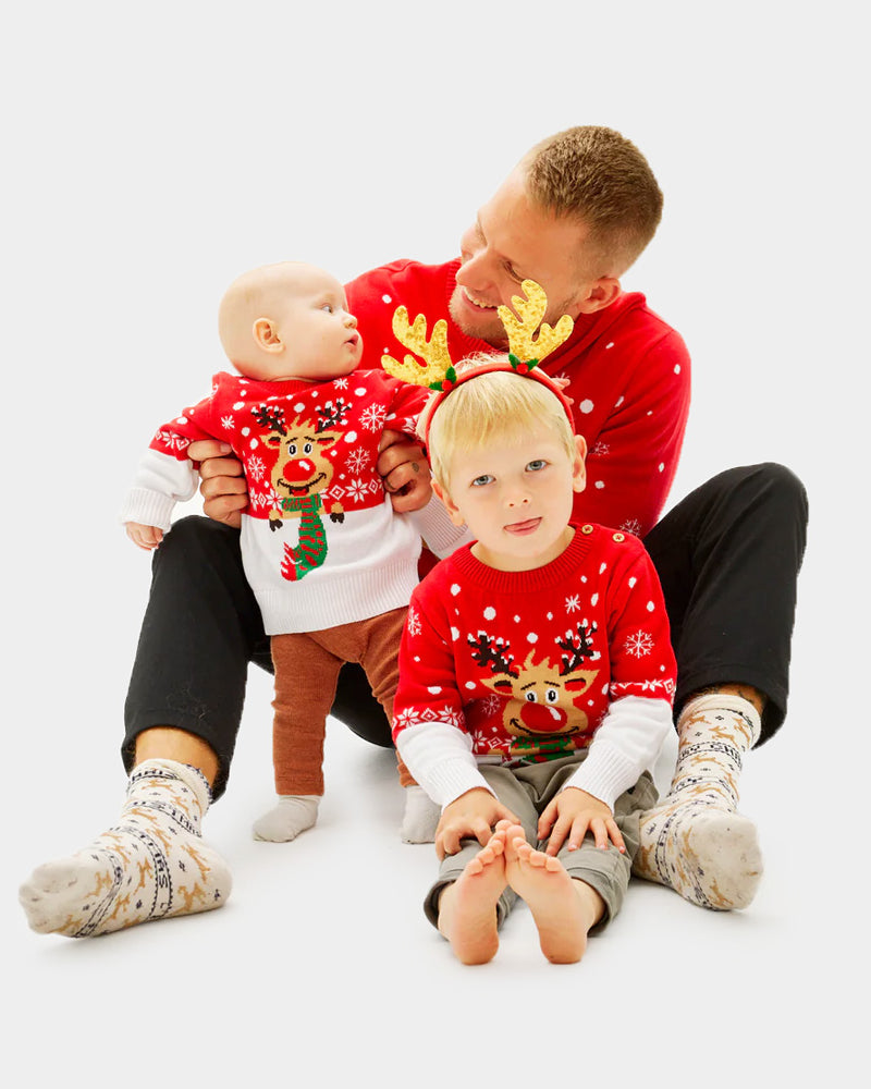 Family Ugly Christmas Sweater with Reindeer with Scarf