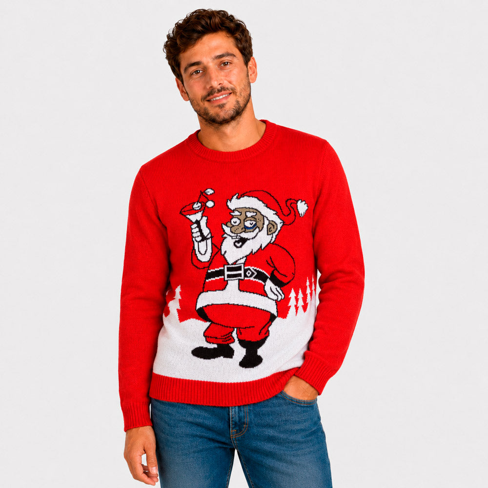 Ugly Christmas Sweater with Santa drinking a Martini Men