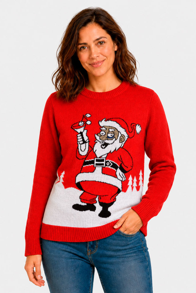 Ugly Christmas Sweater with Santa drinking a Martini Women