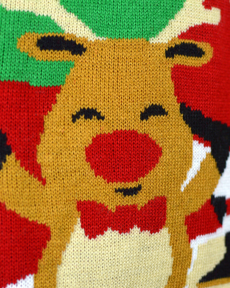 Ugly Christmas Sweater Santa and Reindeer Greeting Red