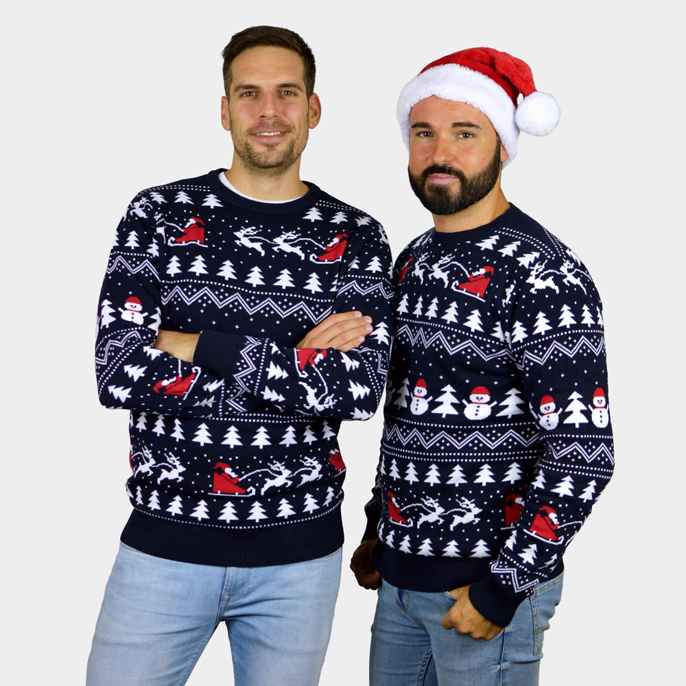 Ugly Christmas Sweater Mens Trees, Snowmens and Santa