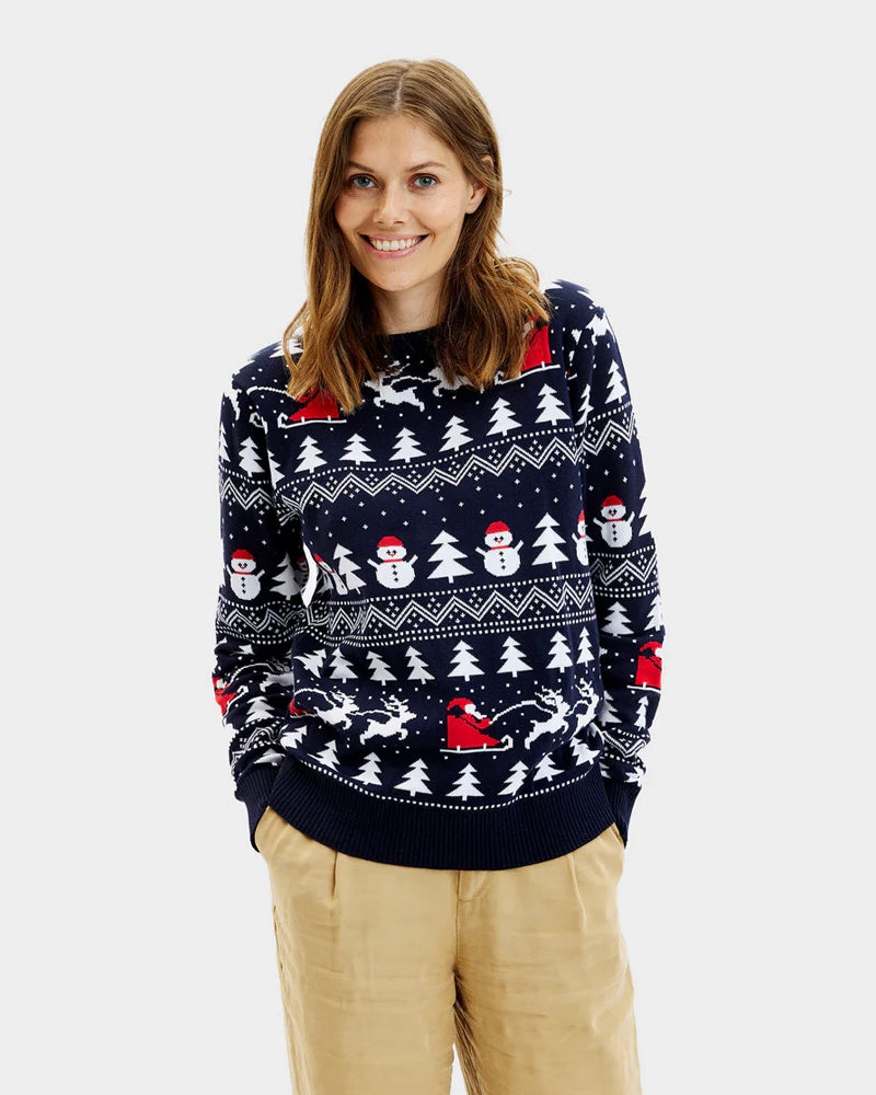 Ugly Christmas Sweater Womens with Trees, Snowmens and Santa