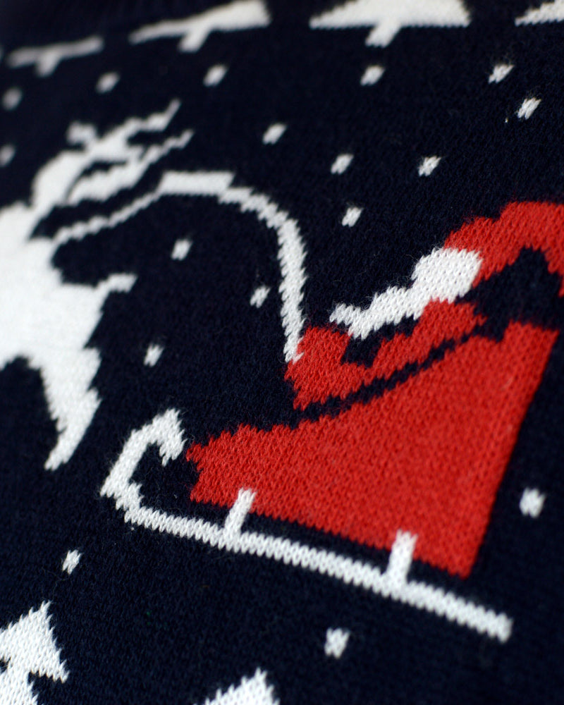detail Ugly Couple's Christmas Sweater with Trees, Snowmens and Santa