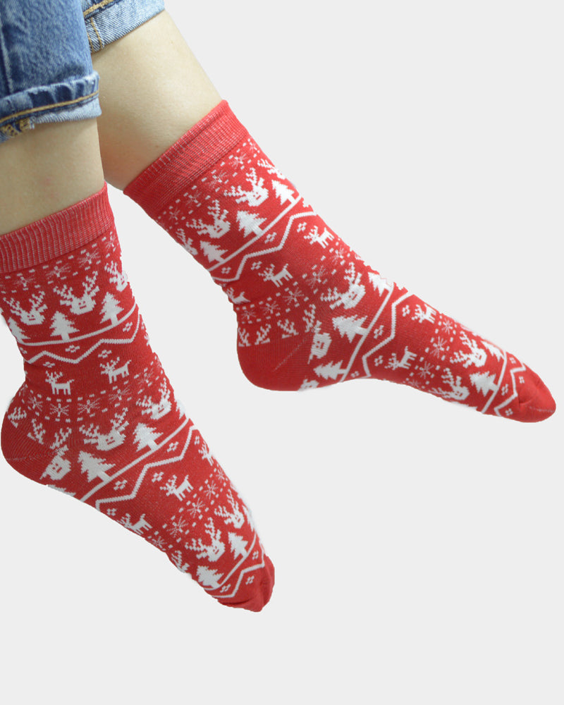Unisex Ugly Christmas Socks with Reindeers Red