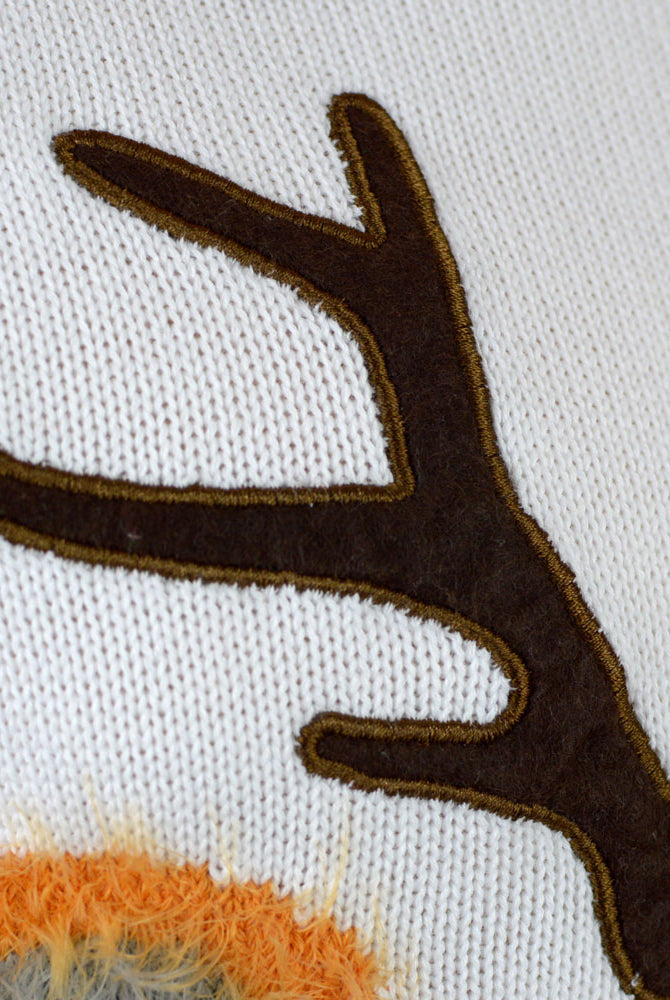 detail White 3D Couple's Ugly Christmas Sweater with Hairy Reindeer