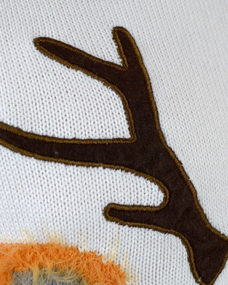 White 3D Men's Ugly Christmas Sweater with Hairy Reindeer detail