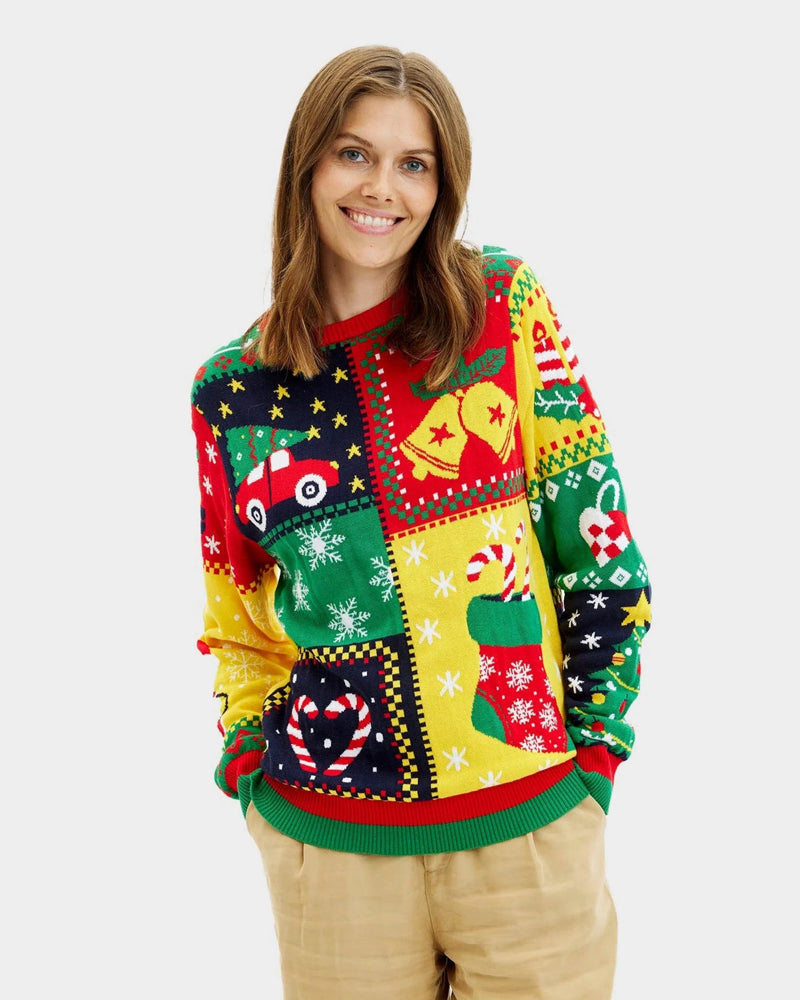 Women Organic Cotton couples Ugly Christmas Sweater Patchwork