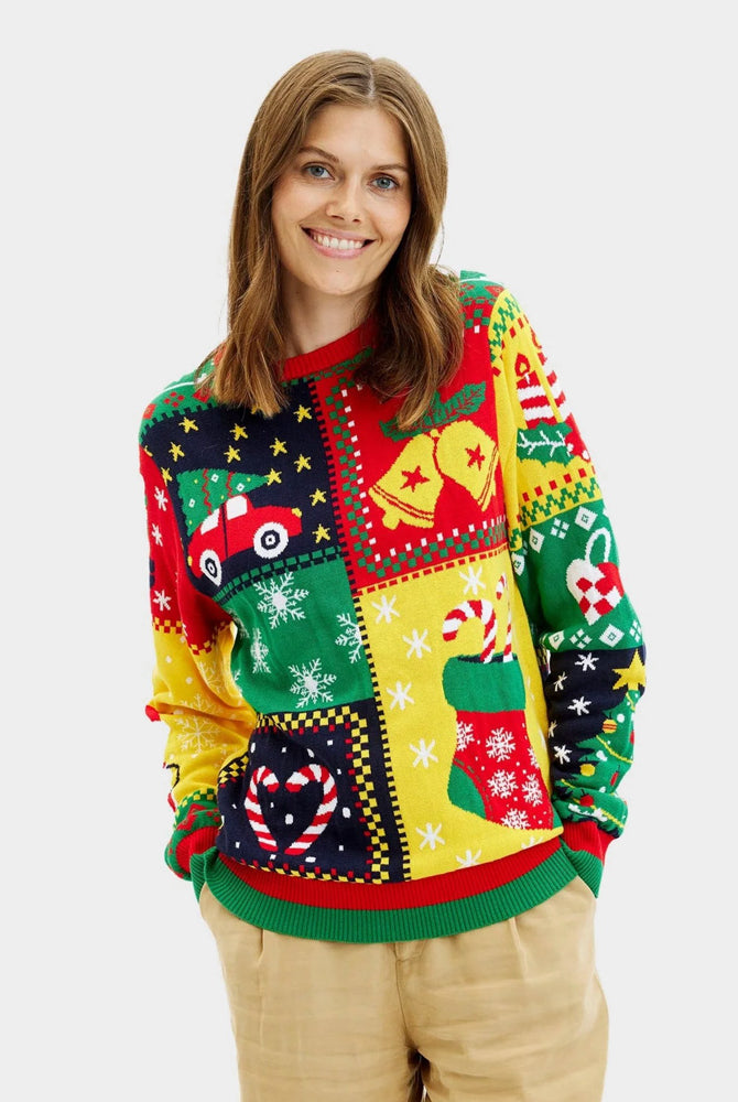 Women Organic Cotton couples Ugly Christmas Sweater Patchwork