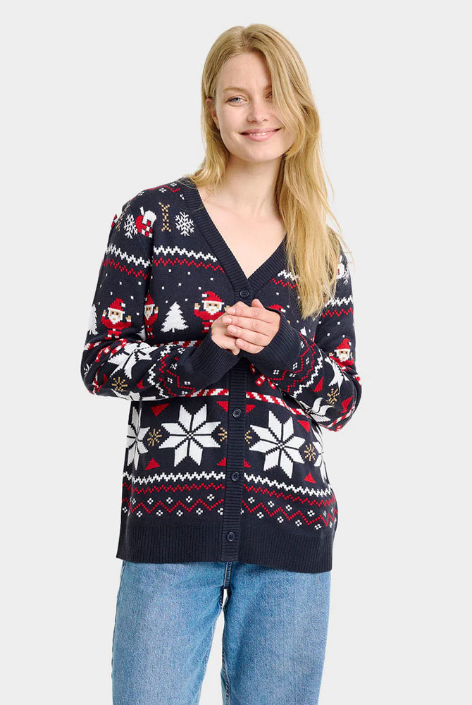 Womens Blue Christmas Cardigan with Polar Stars
