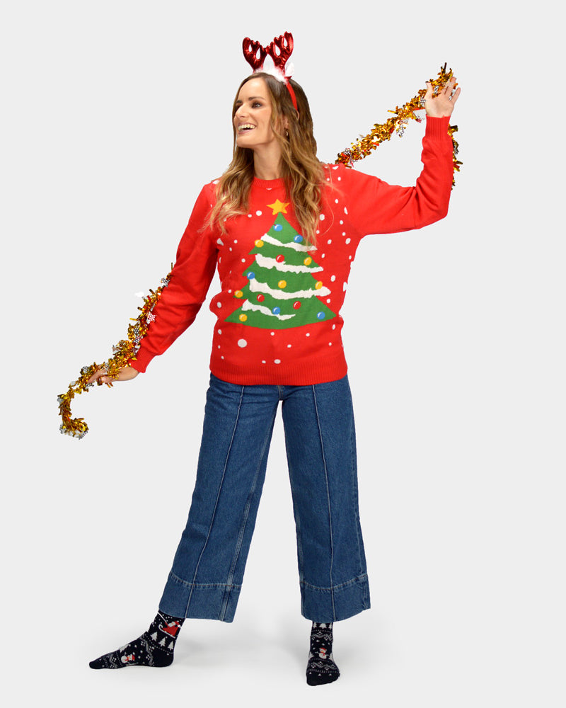 Christmas Tree Couple's Red Womens  Ugly Christmas Sweater