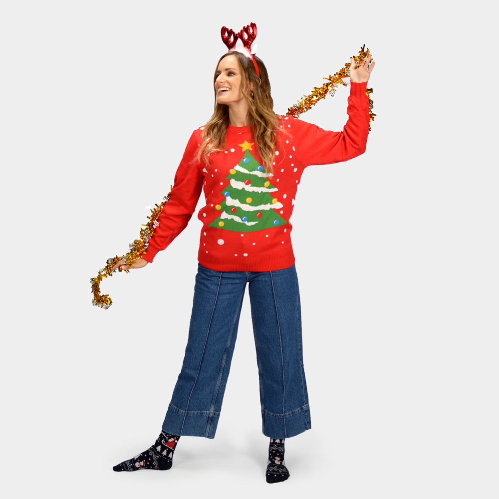 Christmas Tree Couple's Red Womens Ugly Christmas Sweater