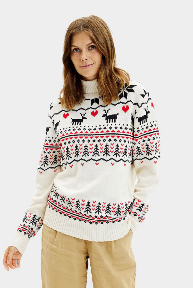 Womens Classy Turtleneck Beige Organic Cotton Couple's Ugly Christmas Sweater