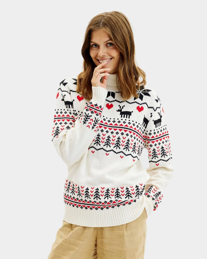 Ugly Christmas Sweater Classy Turtleneck Beige Organic Cotton Women's
