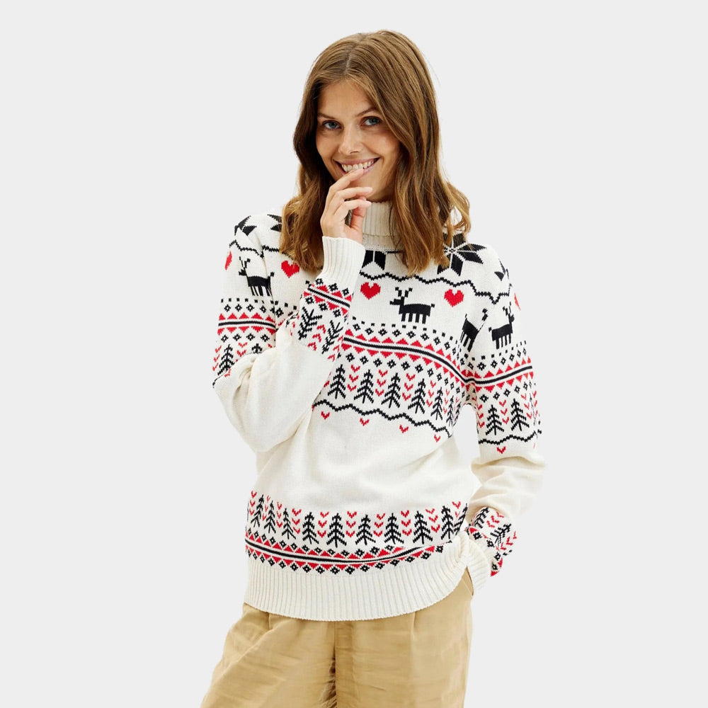 Ugly Christmas Sweater Classy Turtleneck Beige Organic Cotton Women's