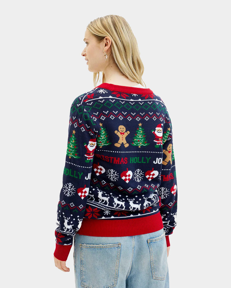 Womens Couple's Blue and Red Cardigan Ugly Christmas Sweater
