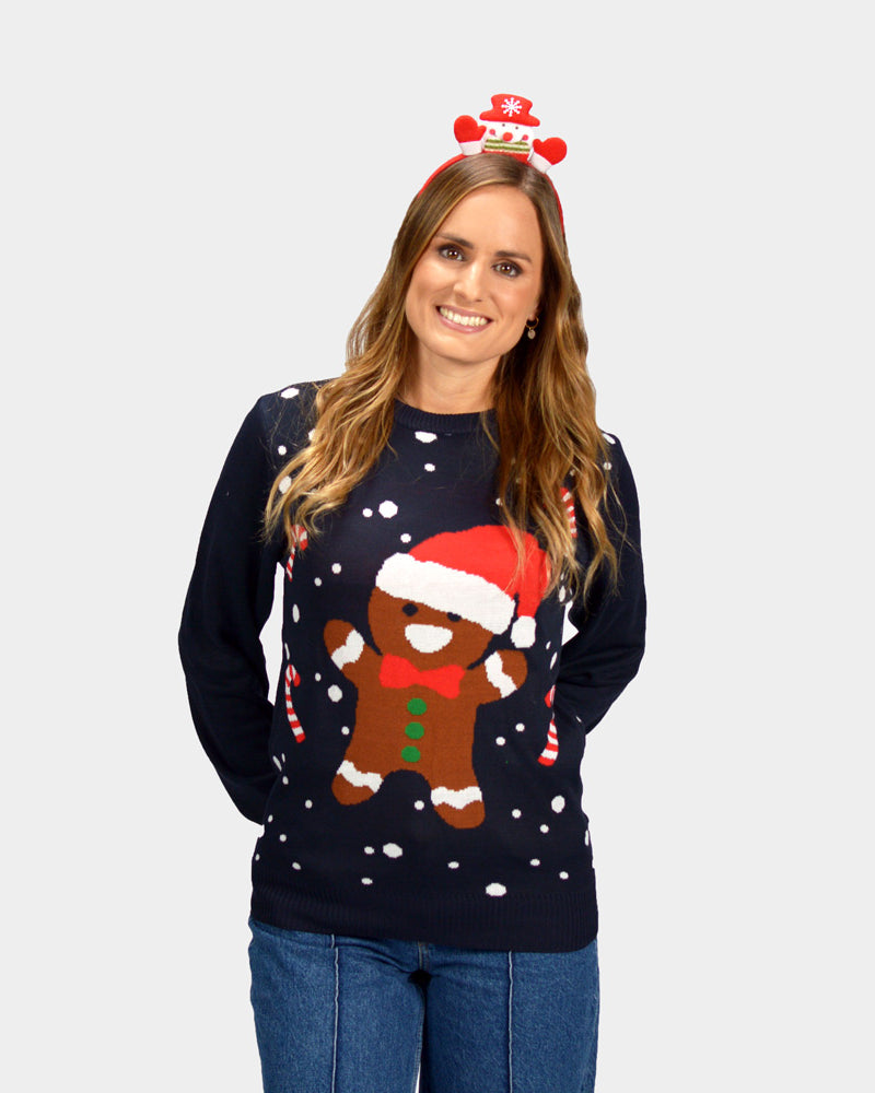 Womens Gingerbread Couple's Blue Ugly Christmas Sweater