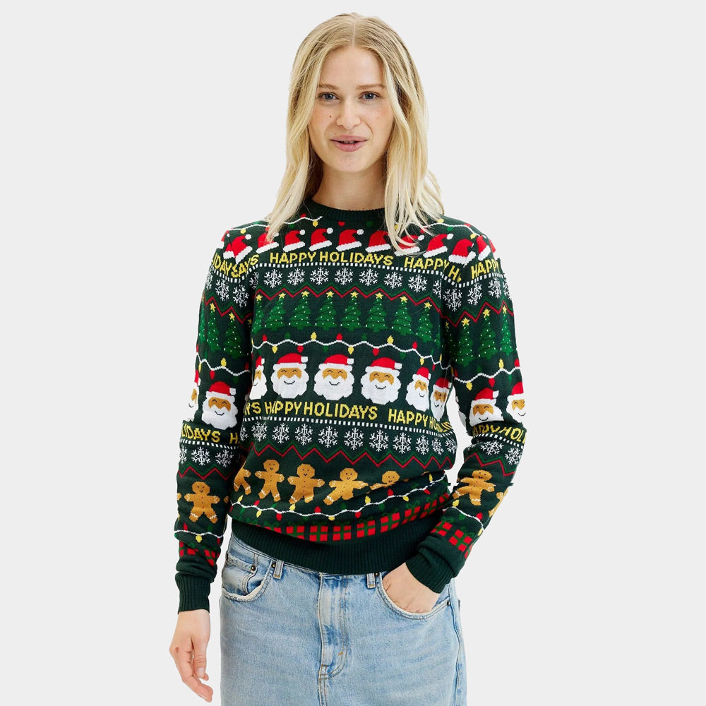 Women's Green Ugly Christmas Sweater Happy Holidays