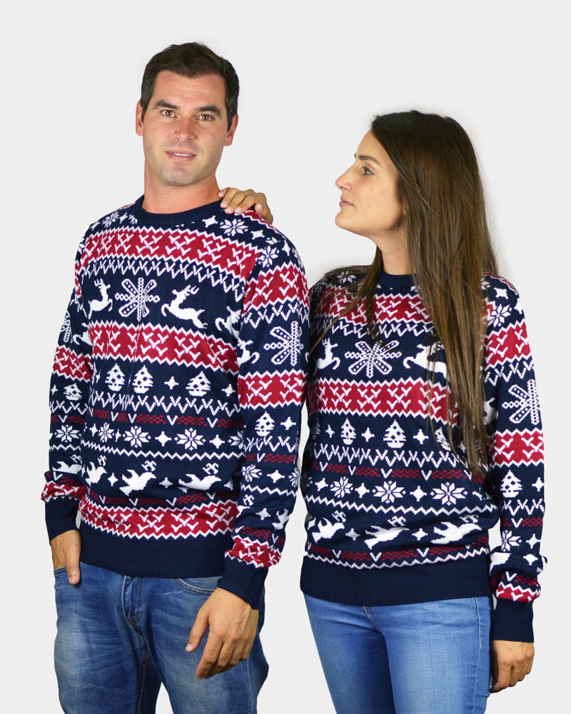 womens mens Red and Blue Strips Boys and Girls Ugly Christmas Sweater