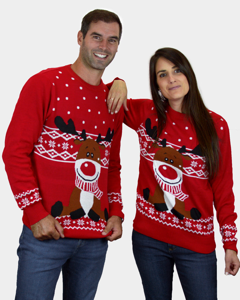 Red Children Ugly Christmas Sweater Rudolph Womens Mens Happy Reindeer