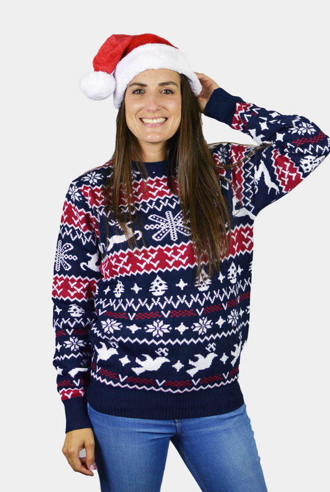 Womens Red and Blue Strips Couple's Ugly Christmas Sweater