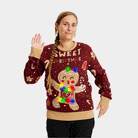 Red LED light-up Women's Ugly Christmas Sweater with Ginger Cookie