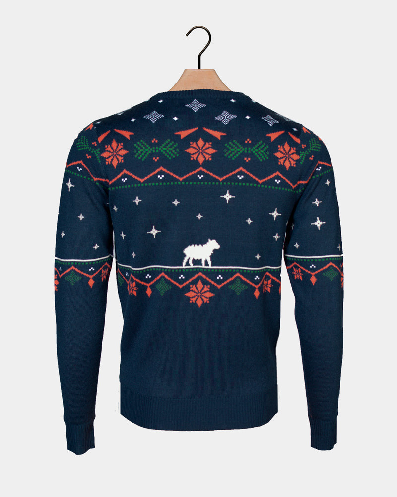 Womens Ugly Christmas Sweater Blue Nativity