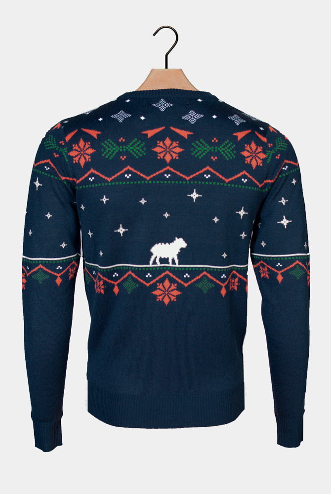 Womens Ugly Christmas Sweater Blue Nativity