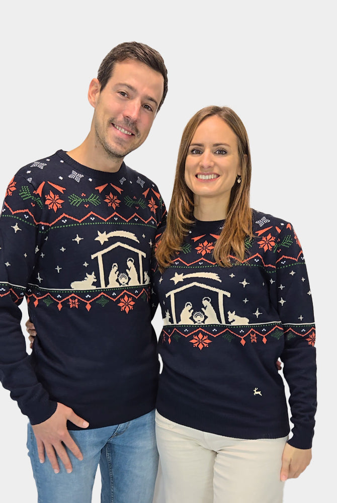 Womens Ugly Christmas Sweater Nativity Couple