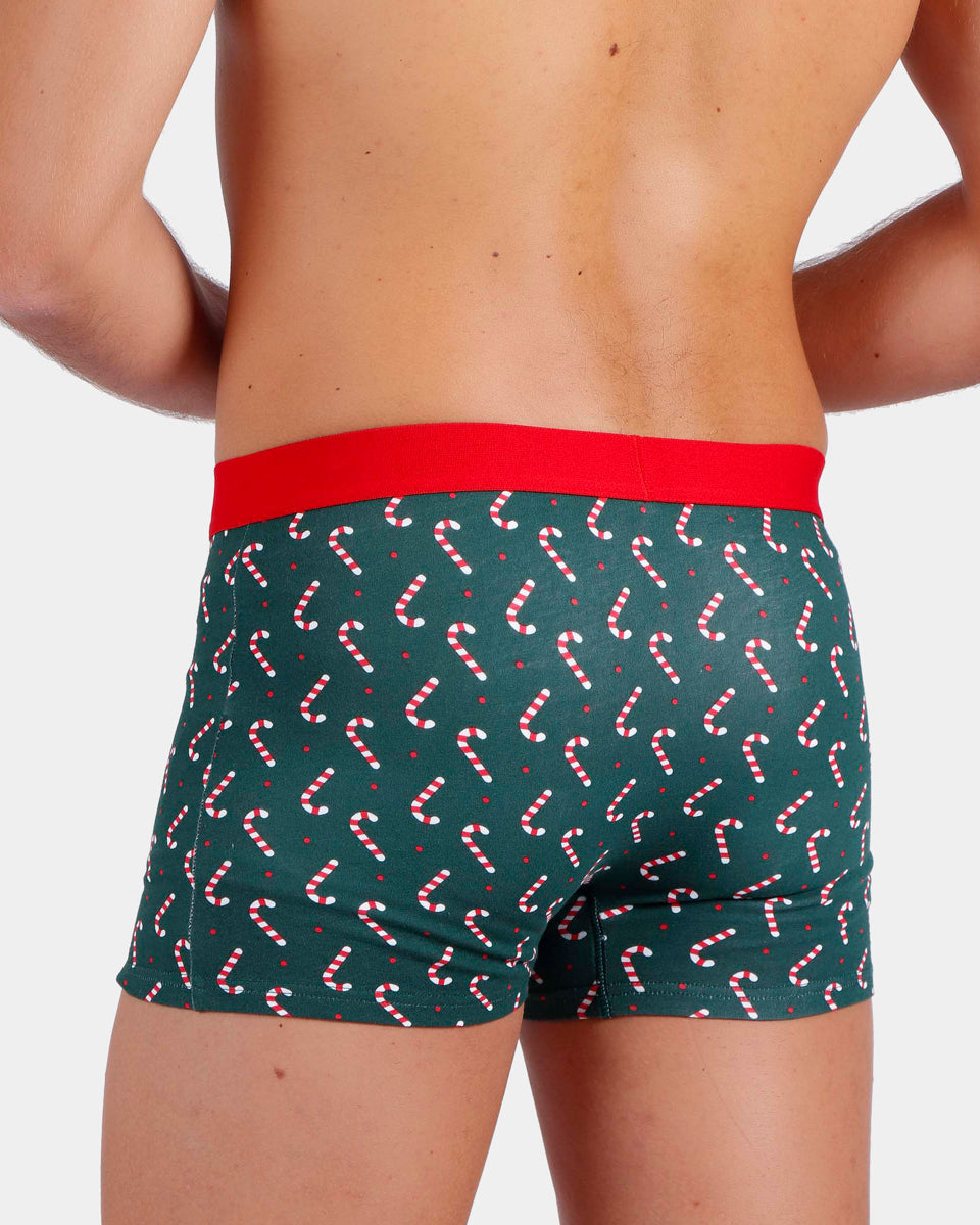 Green Mens Ugly Christmas Boxer with Candy Canes Back