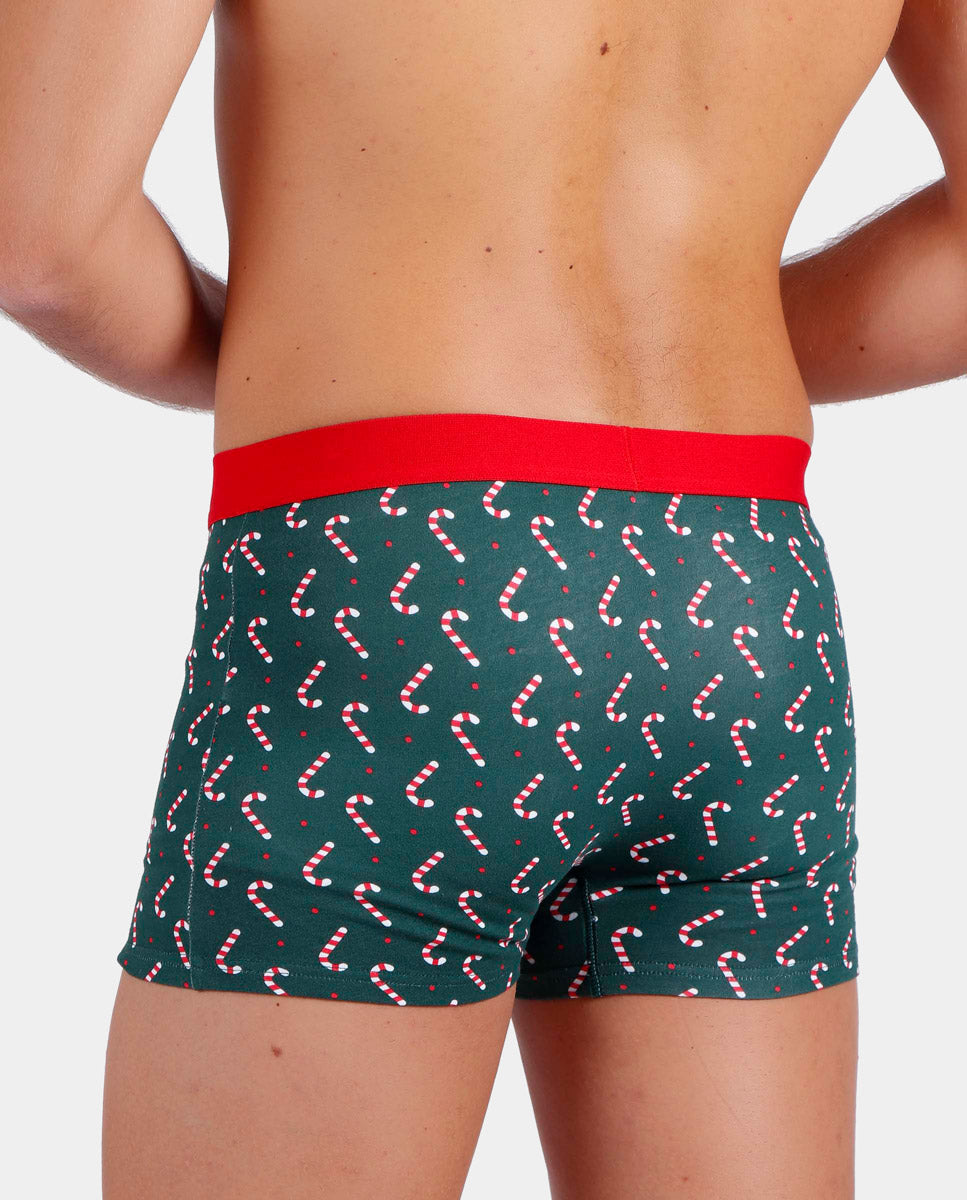 Green Mens Ugly Christmas Boxer with Candy Canes Back