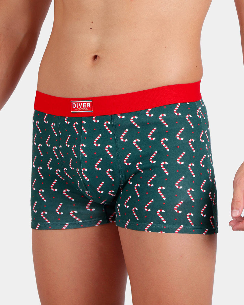 Green Mens Ugly Christmas Boxer with Candy Canes