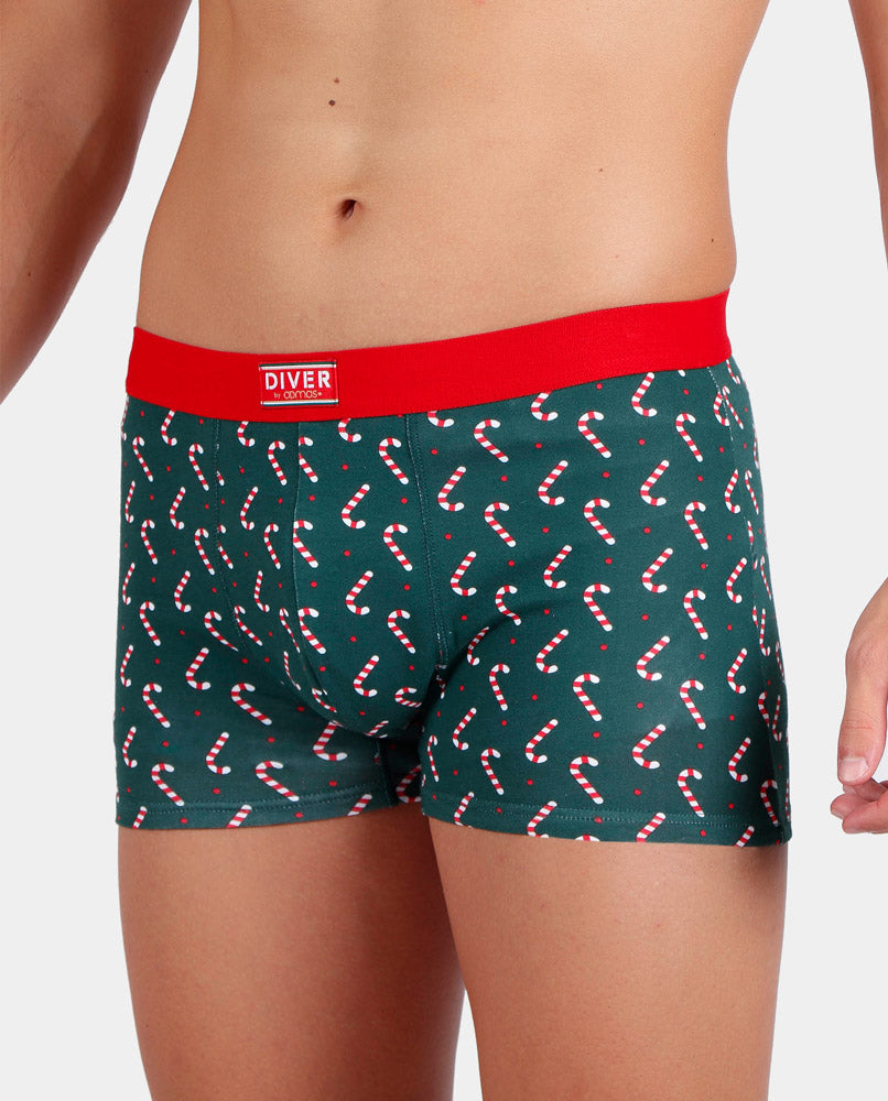 Green Mens Ugly Christmas Boxer with Candy Canes