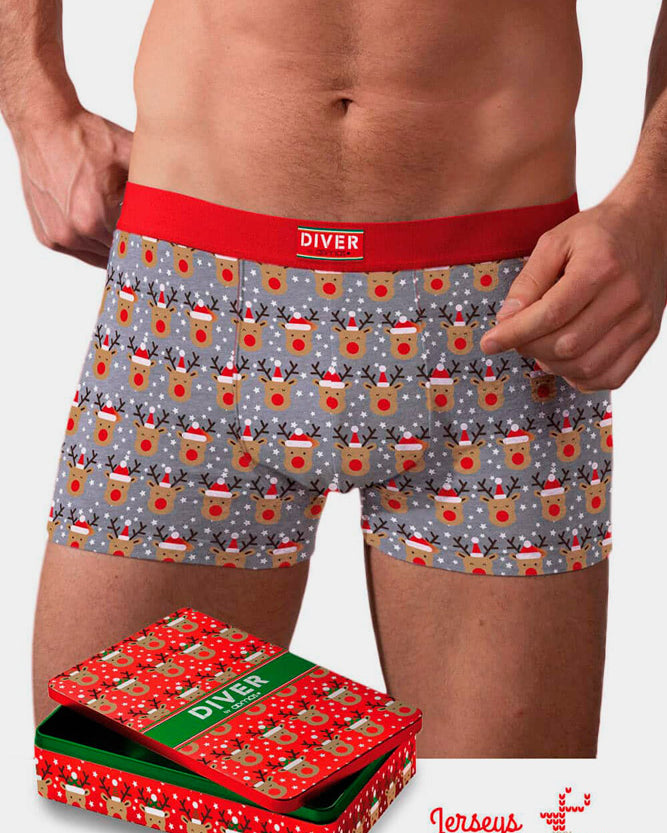 Mens Ugly Christmas Boxer with Reindeers with Music Box