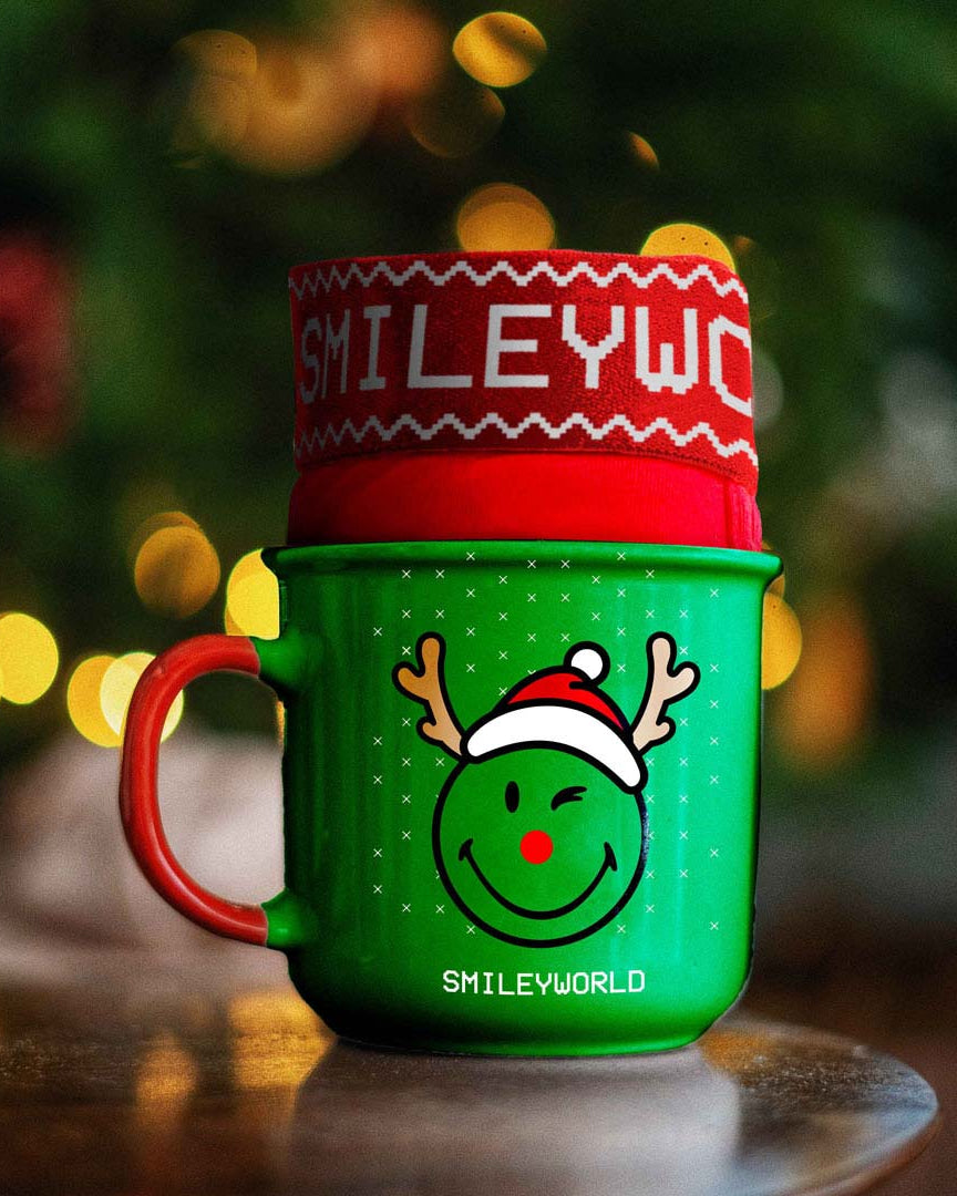 Mens Ugly Christmas Boxer Smile with Christmas Mug