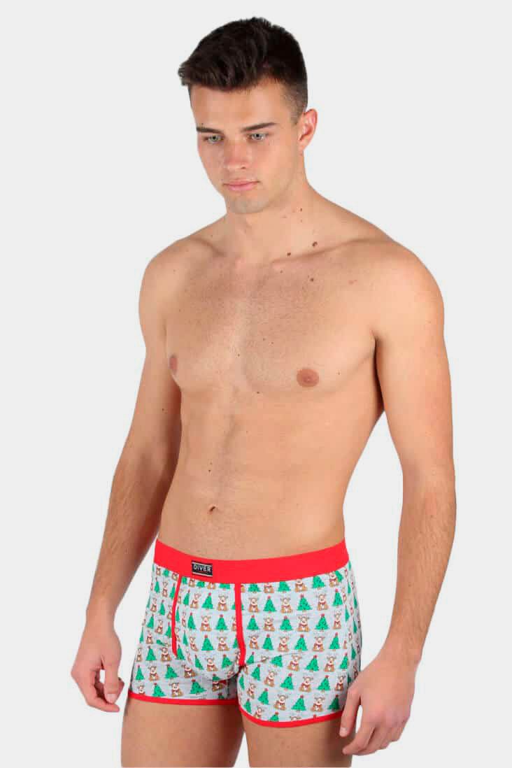 Ugly Christmas Boxer with Reindeers and Christmas Trees Mens