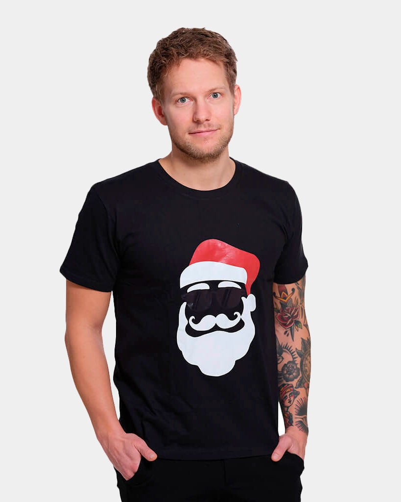 Black Mens Ugly Christmas T-Shirt with Santa Hipster