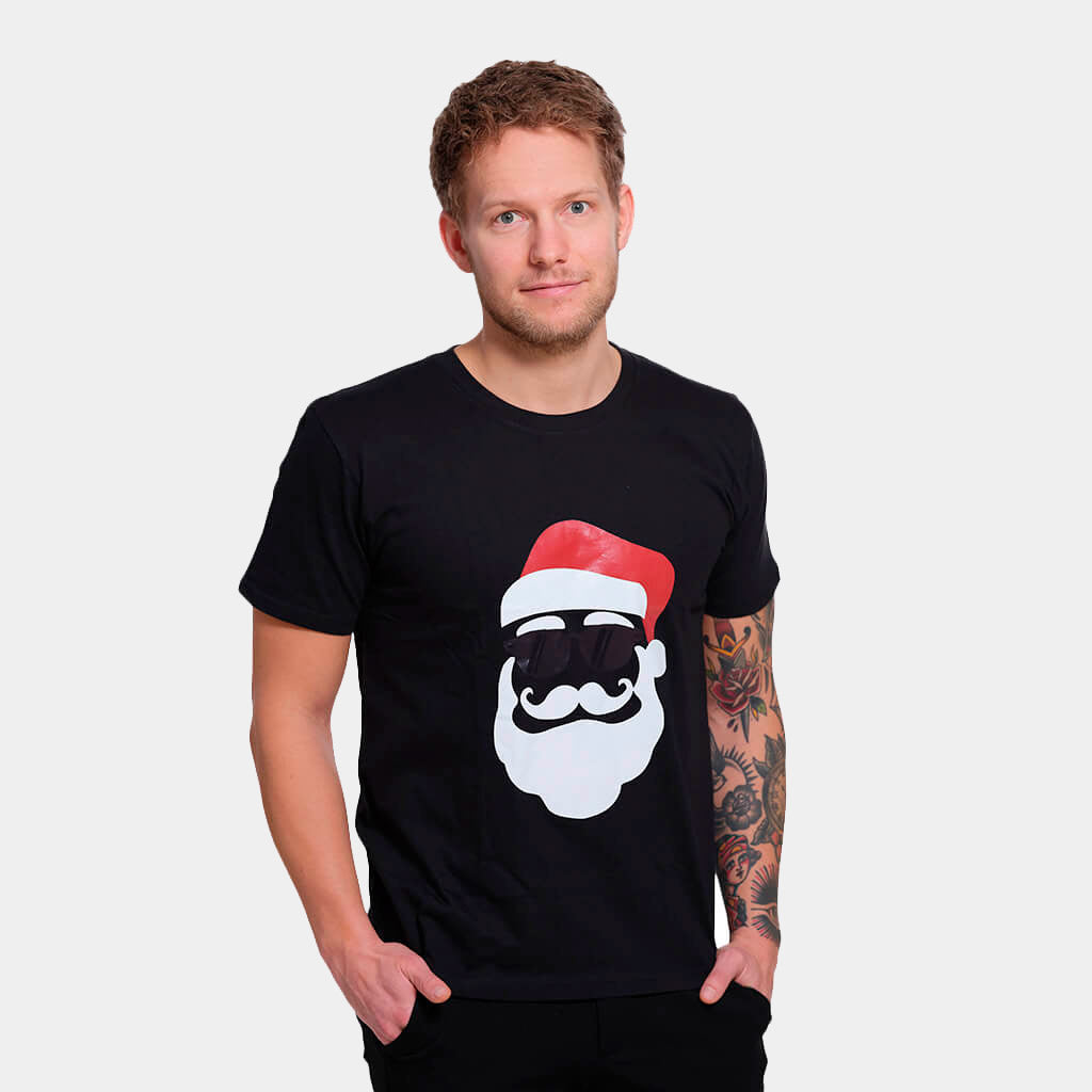 Black Mens Ugly Christmas T-Shirt with Santa Hipster