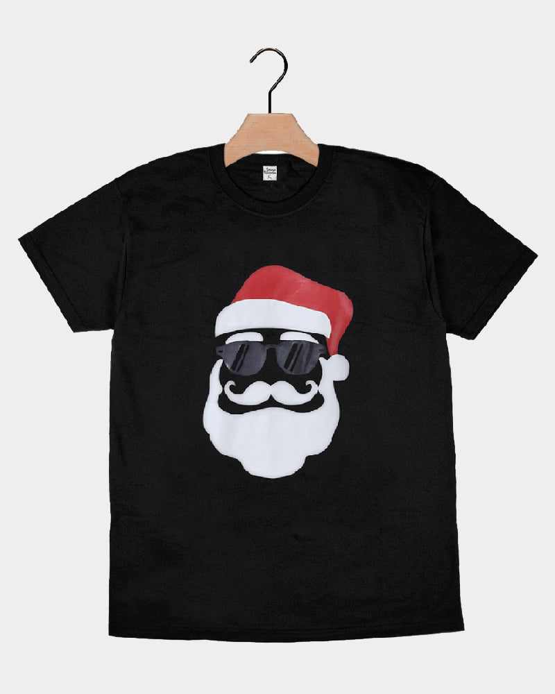 Black Mens and Womens Ugly Christmas T-Shirt with Santa Hipster