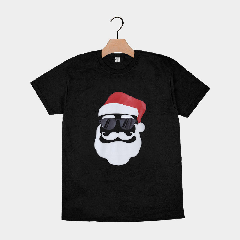 Black Mens and Womens Ugly Christmas T-Shirt with Santa Hipster